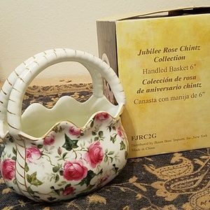Porcelain Rose Handled Basket Display Decor